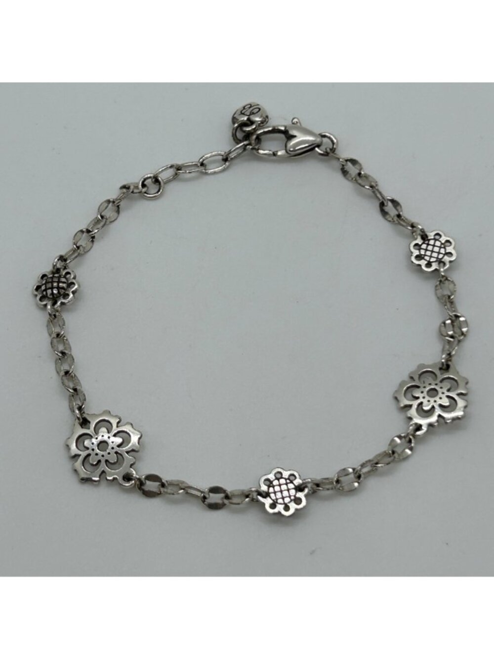 Brighton Bloomingale Silver Tone Bracelet Anklet Flower Heart Clasp Adjustable - Picture 5 of 10